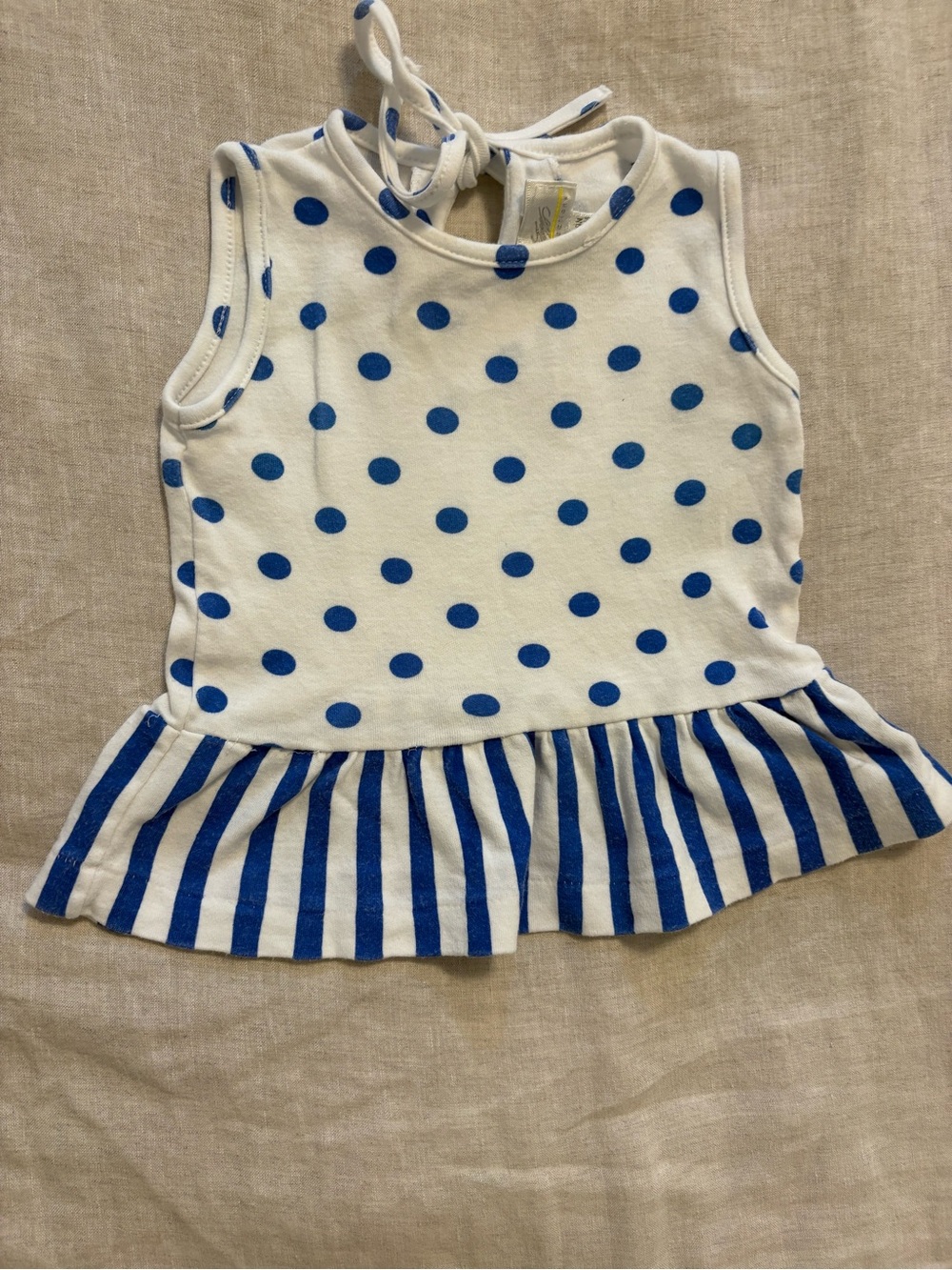 Vintage Lord & Taylor Small Creations 9M Polka Dot Striped Peplum Top Blue White